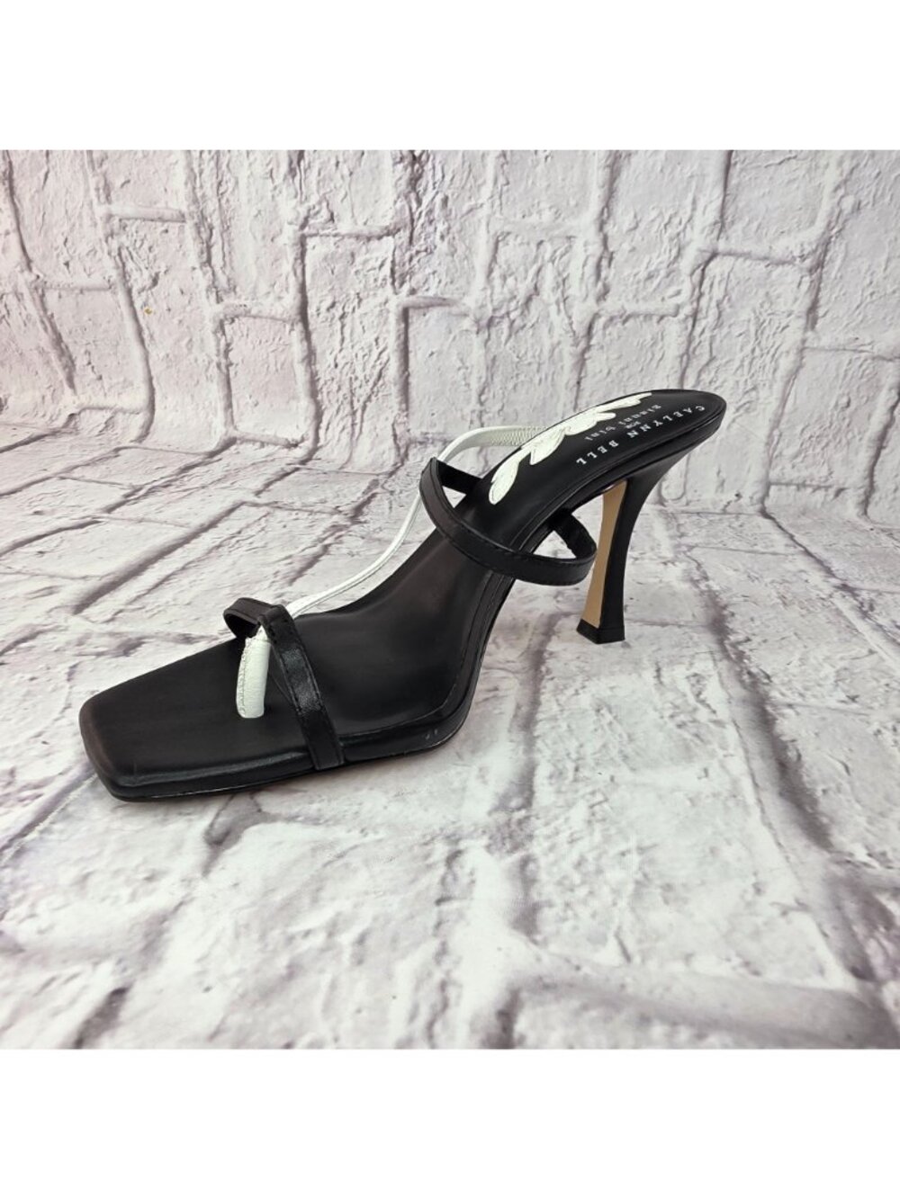 Caelynn Bell For Gianni Bini Heels Sz 9M Black & White Leather Strappy Square To - Picture 4 of 11